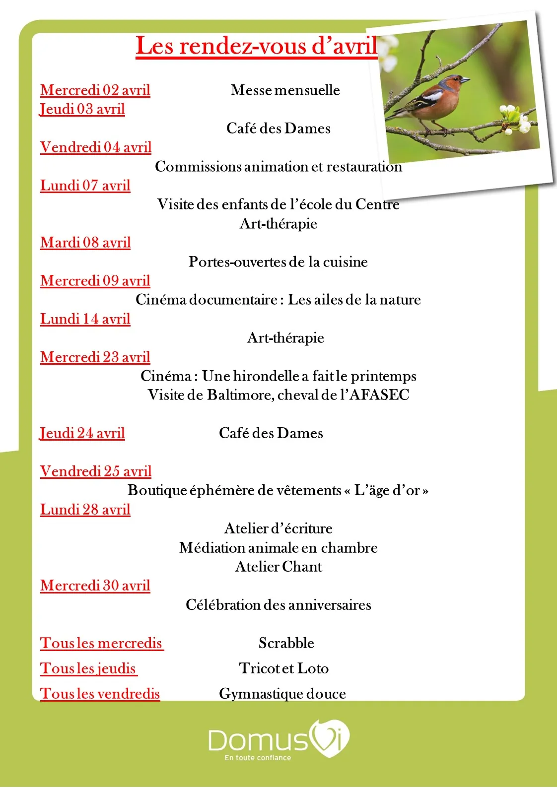 Les rendez-vous d'avril
