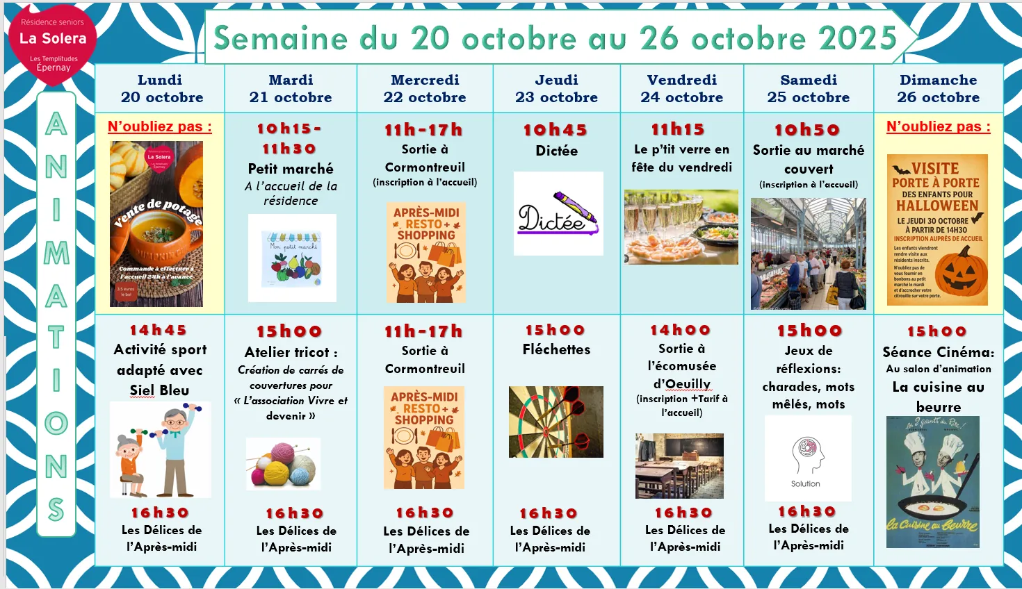 Planning des animations du 20 au 26/10