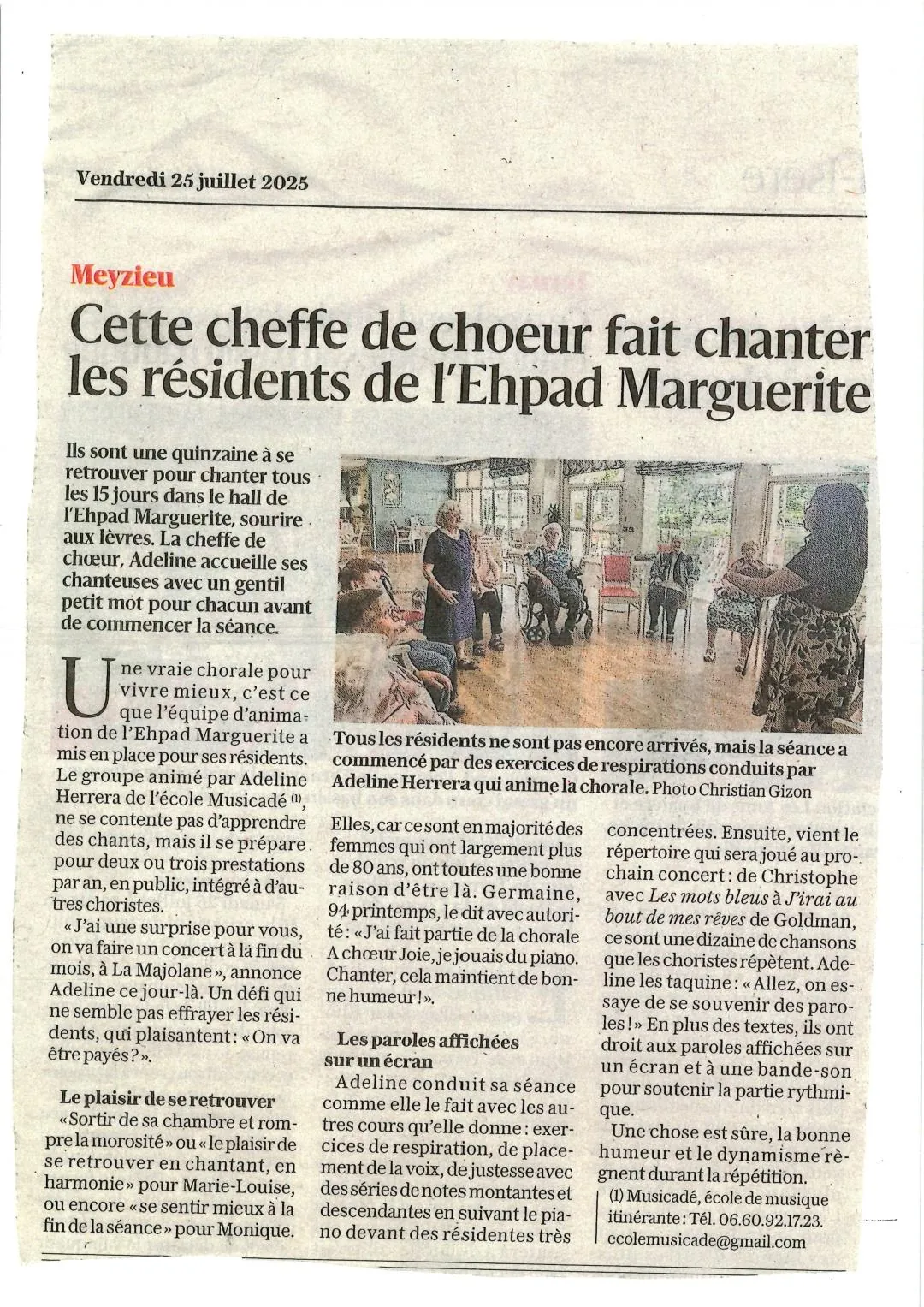 Notre chorale à l'honneur dans Le Progrès