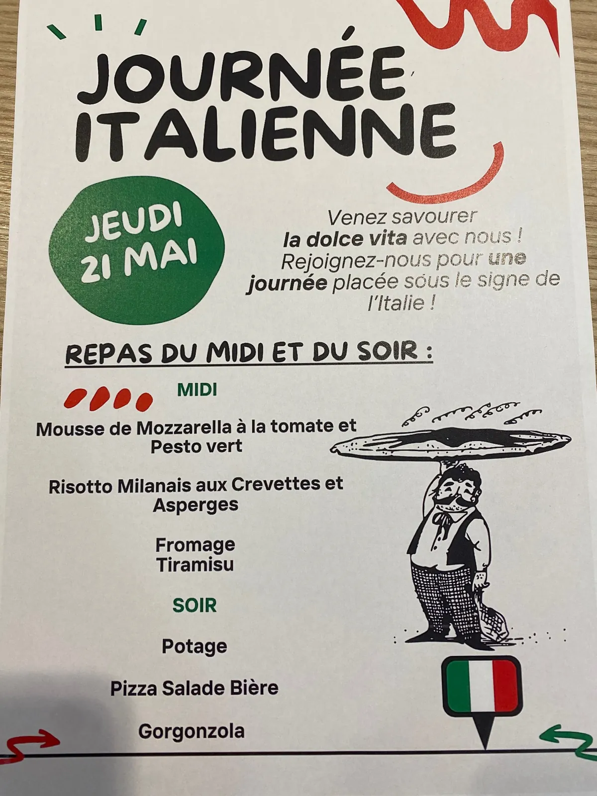 Repas sur le thème de l'Italie à la residence du Grand Chai