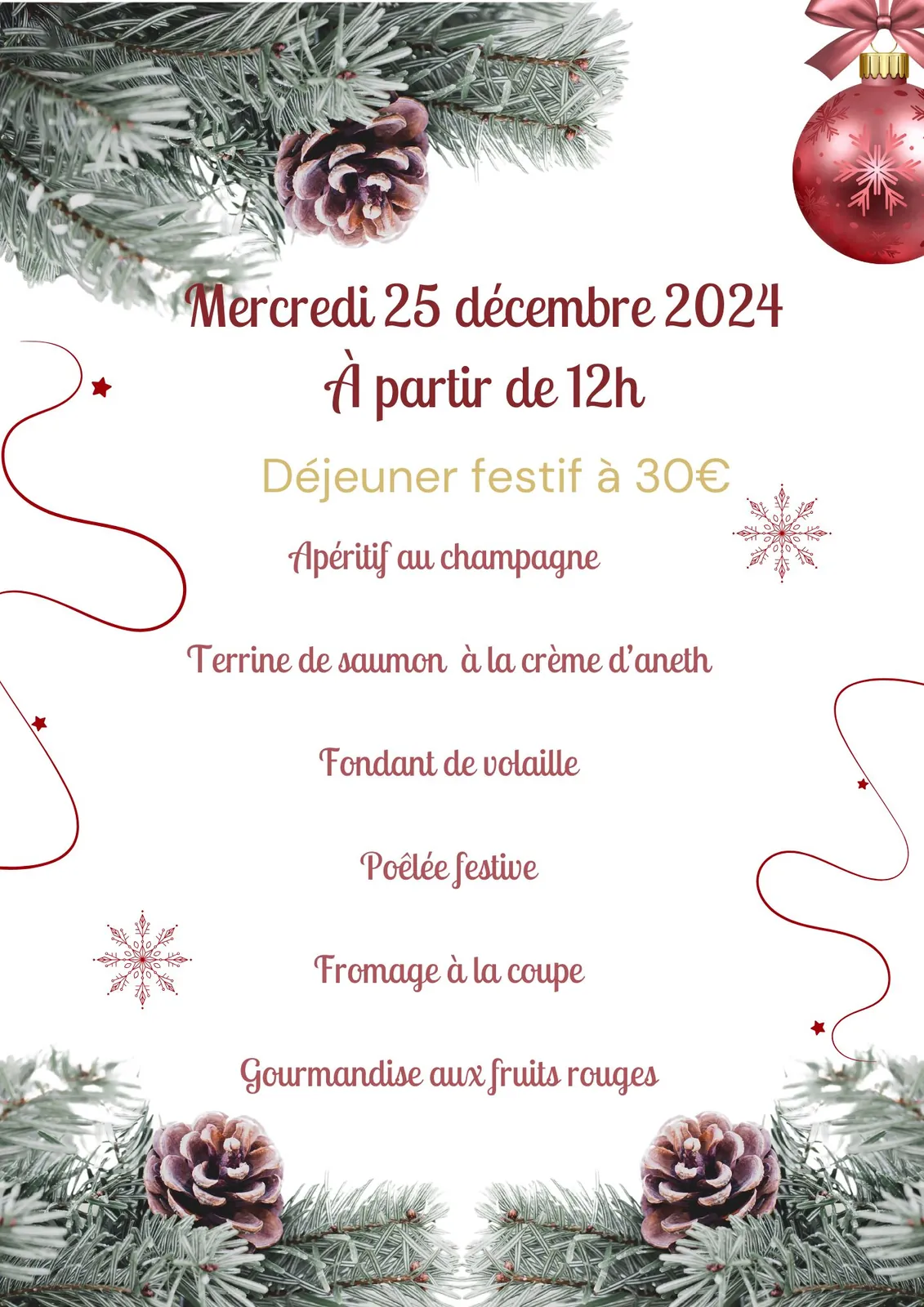 Repas invité de fin d'année ou sortie durant les fêtes :  information à nous remettre avant le 15 DECEMBRE.