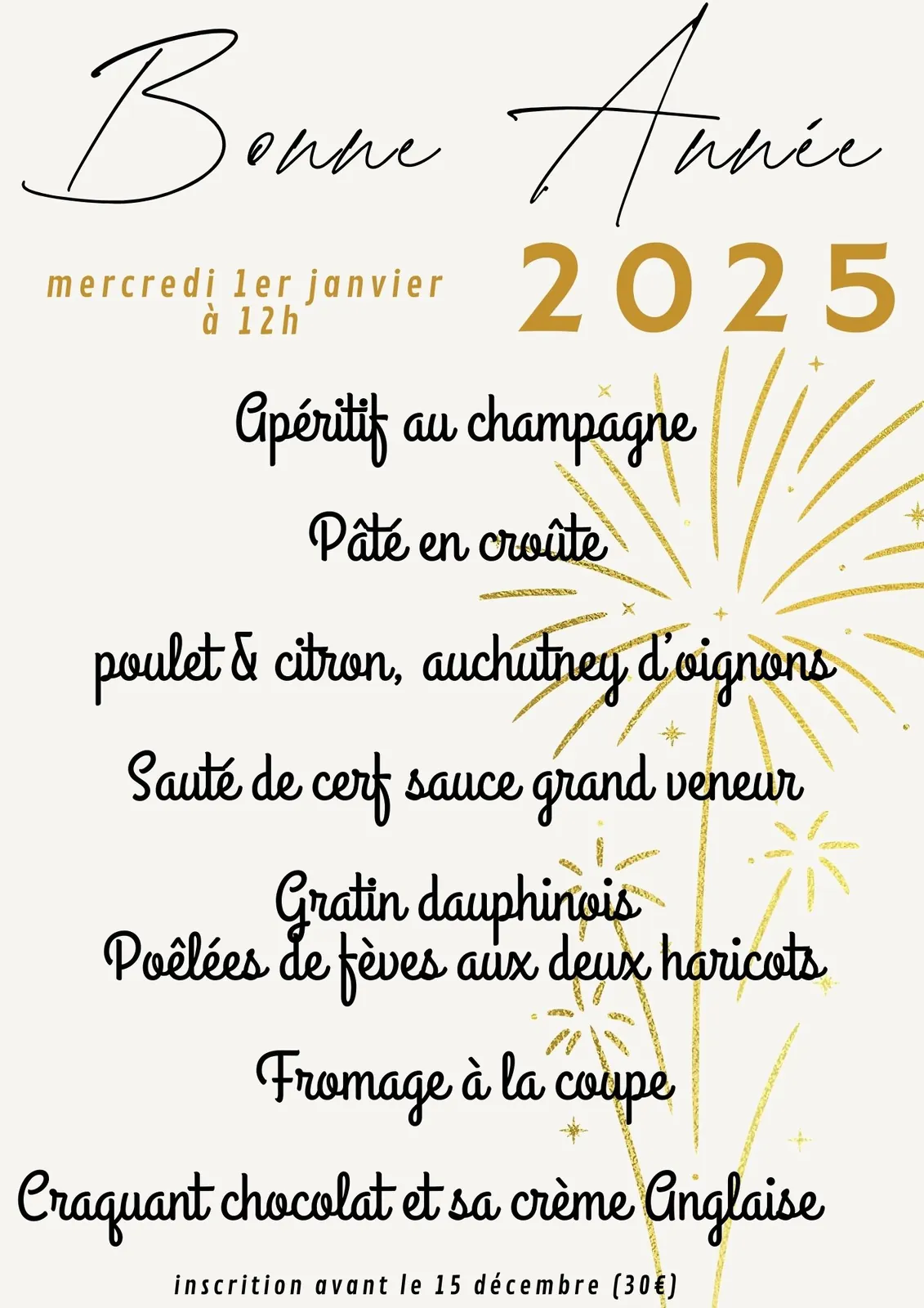 Repas invité de fin d'année ou sortie durant les fêtes :  information à nous remettre avant le 15 DECEMBRE.