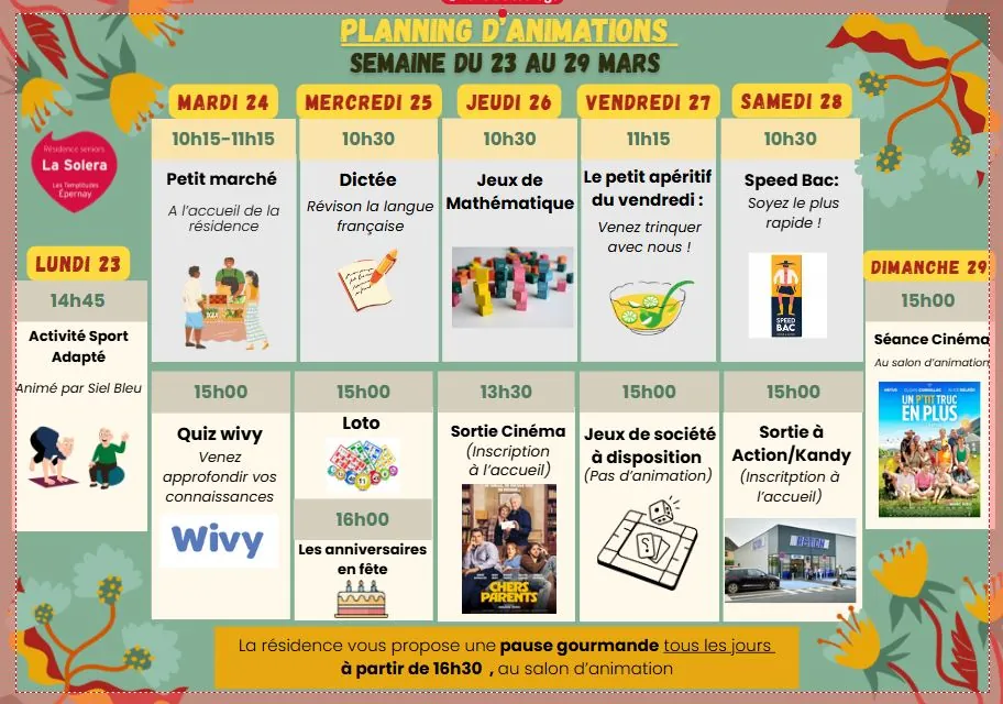 Planning des animations du 23 au 29/03
