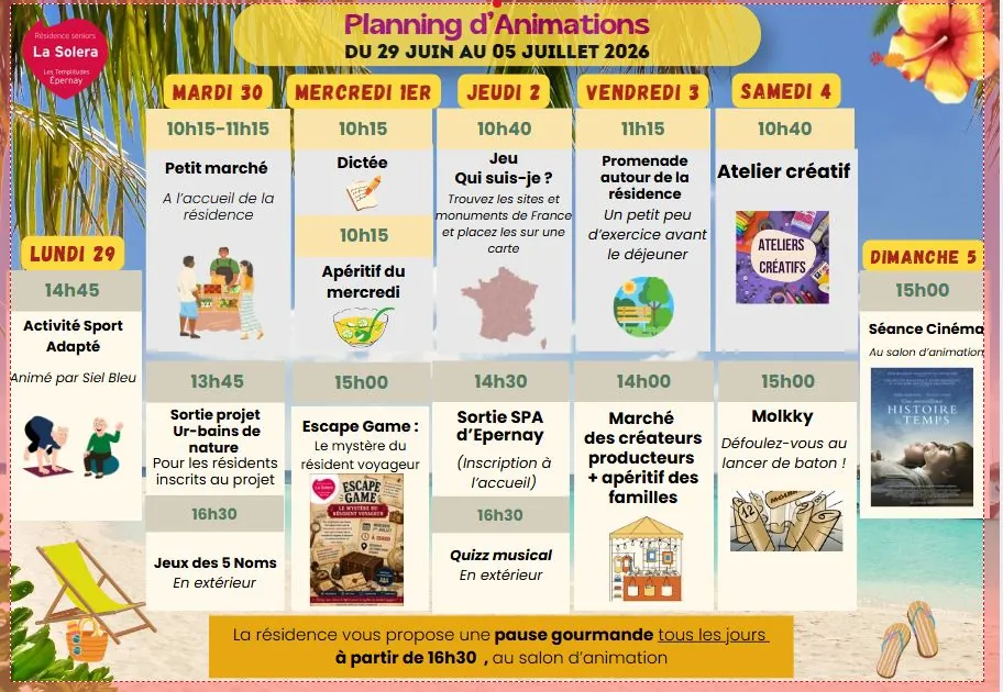 Planning des animations du 29/06 au 05/07