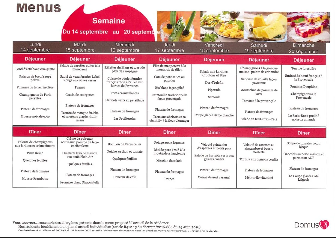 Menu du 14 au 20/09
