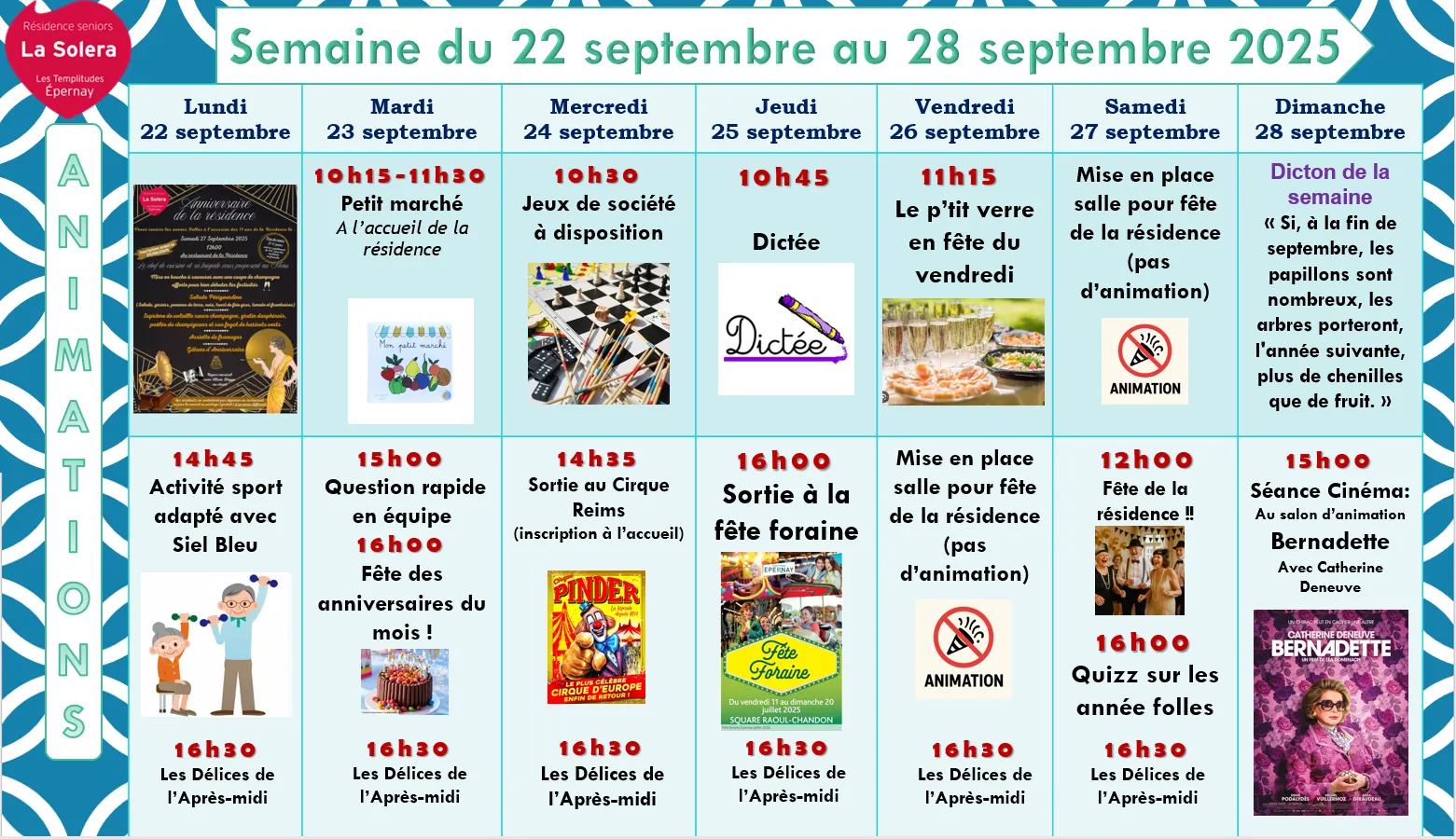 Planning des animations du 22 au 28/09
