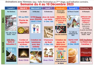 Planning des animations du mois de décembre 2023