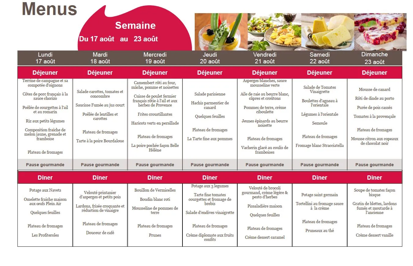 Menu du 17 au 23/08