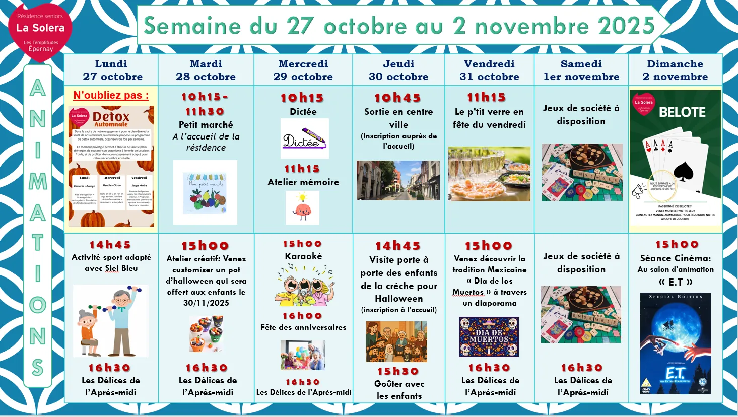 Planning des animations du 27/10 au 02/11