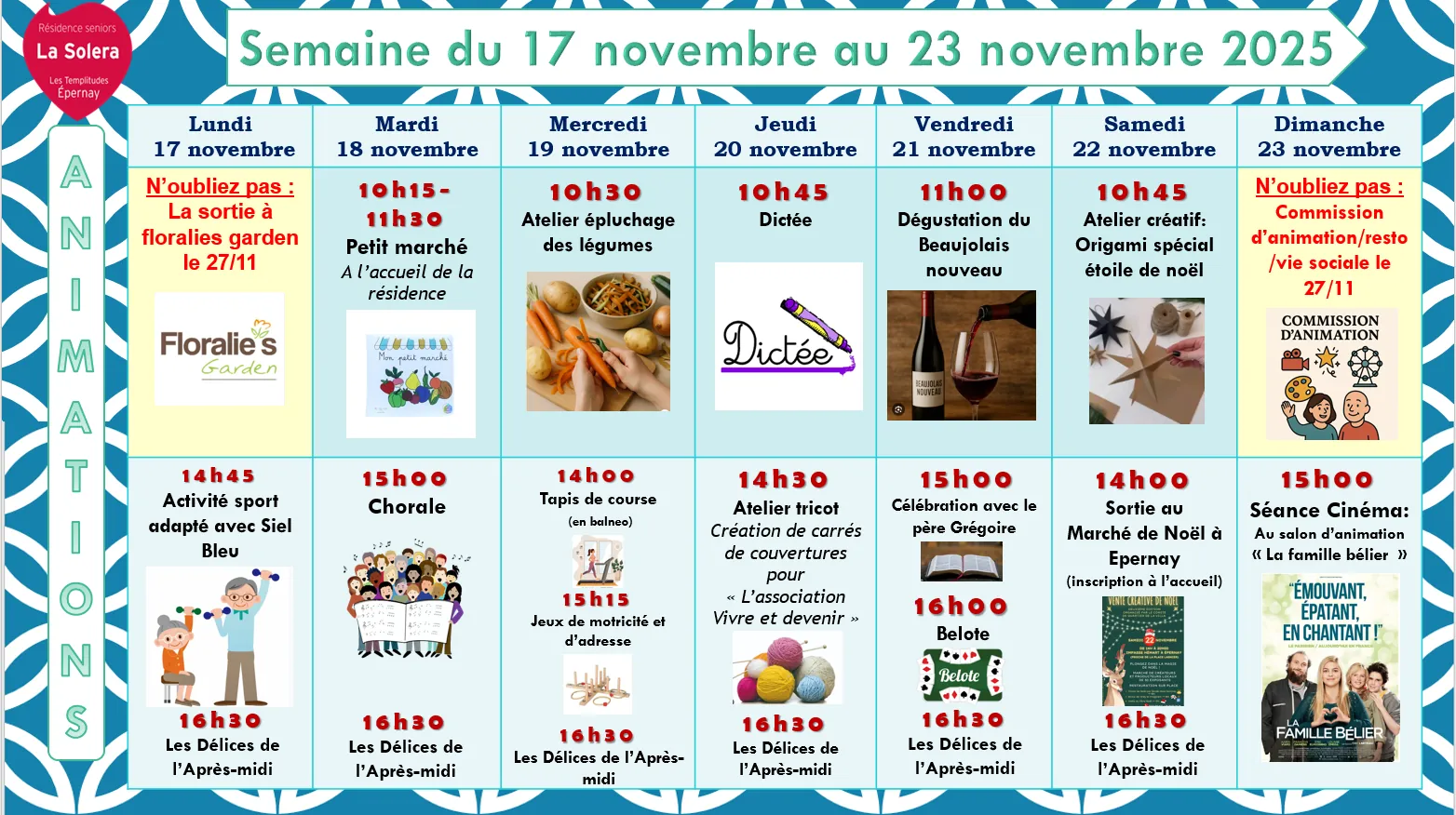 Planning des animations du 17 au 23/11
