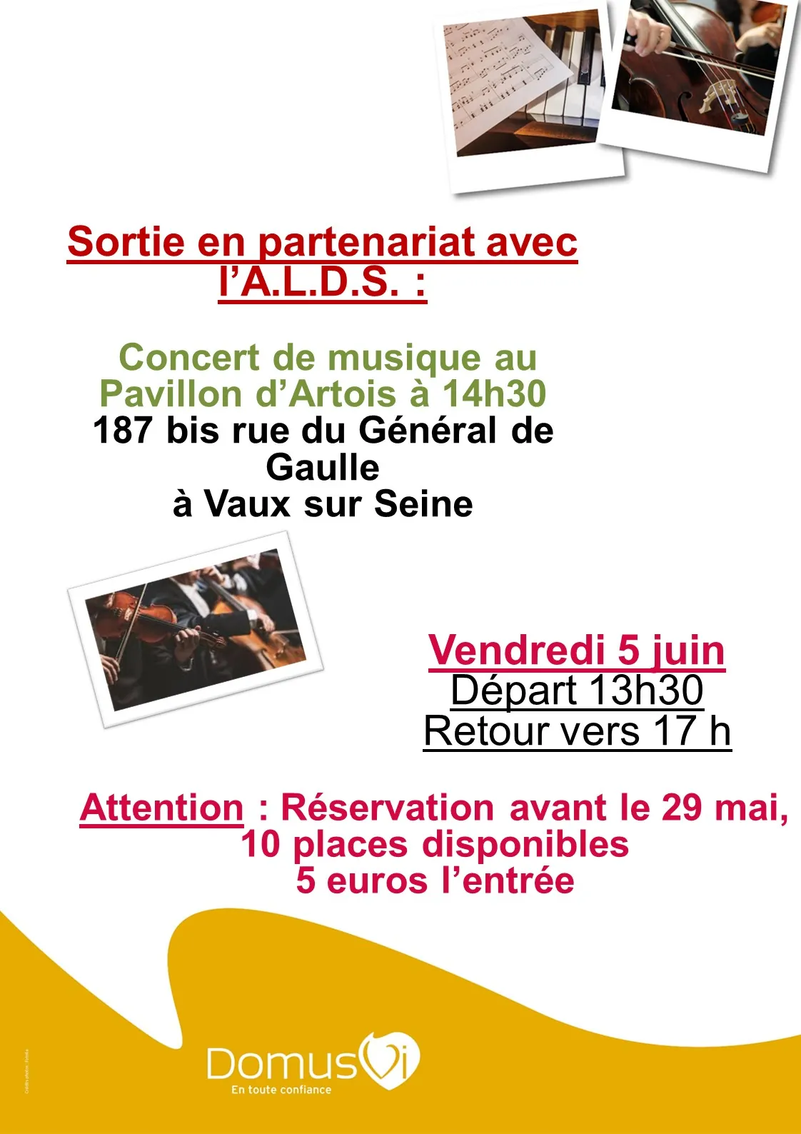 Concert en partenariat avec l'A.L.D.S. à Vaux sur Seine le 5 juin
