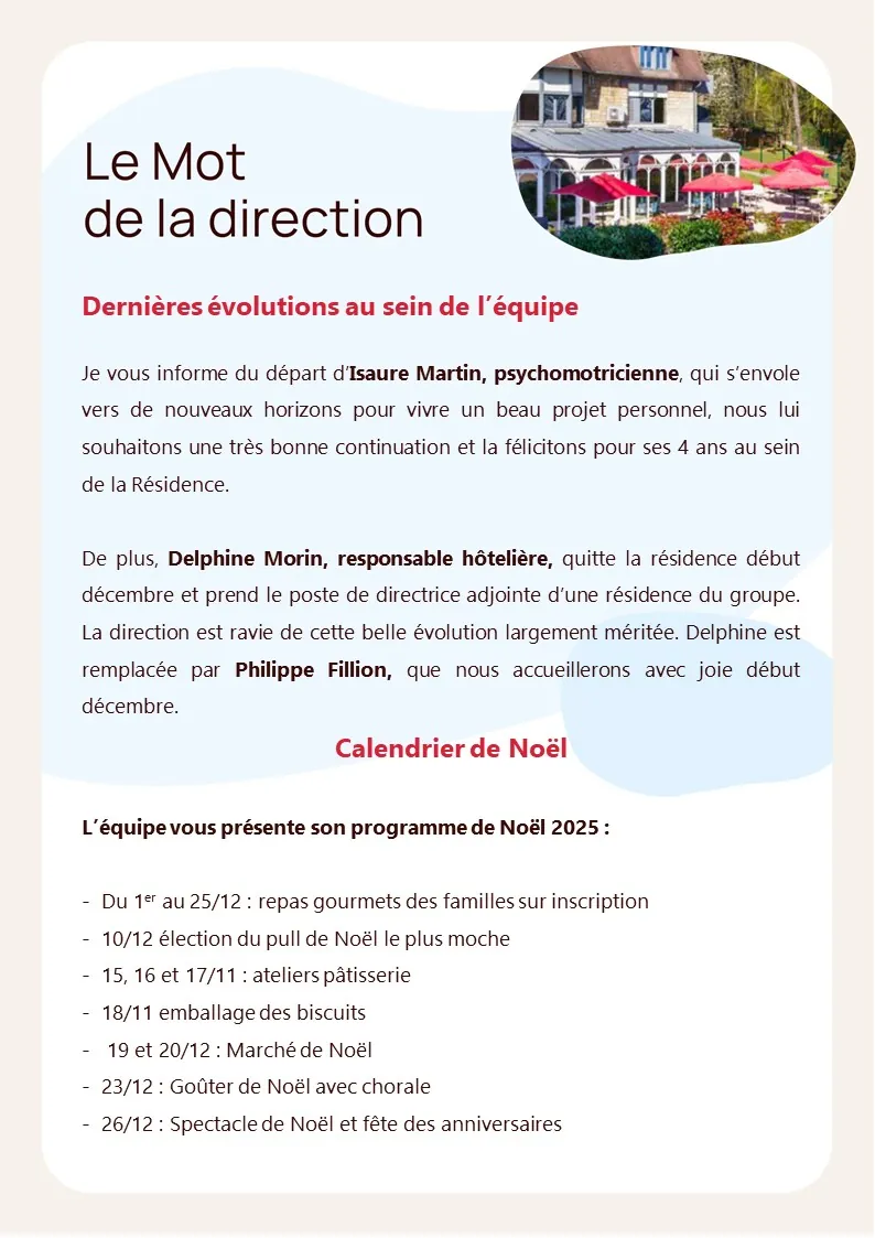 Newsletter de décembre 