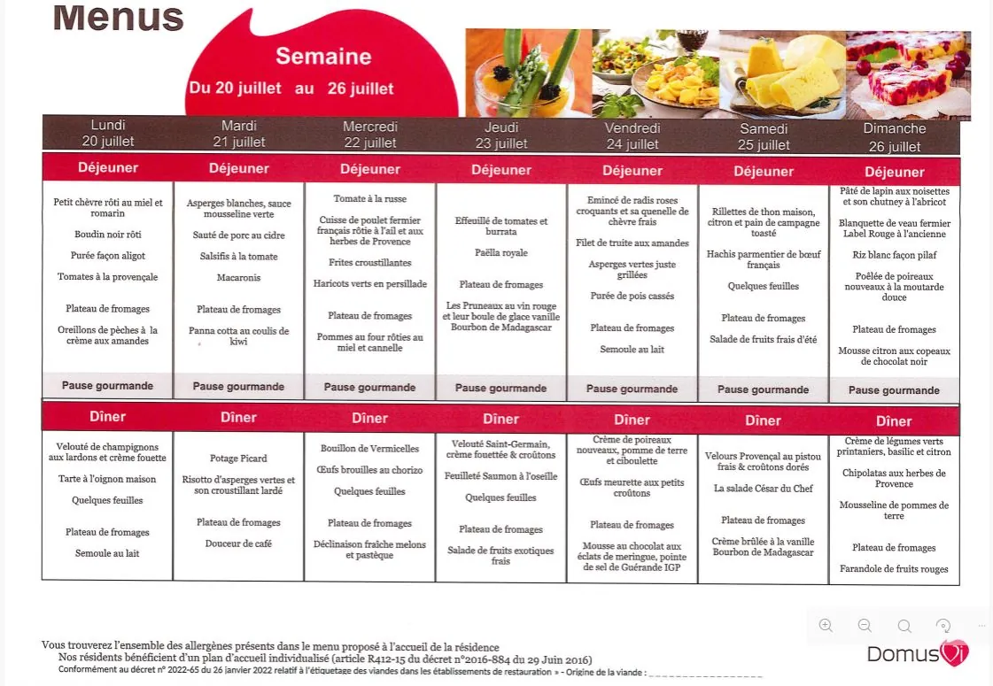 Menu du 20 au 26/07