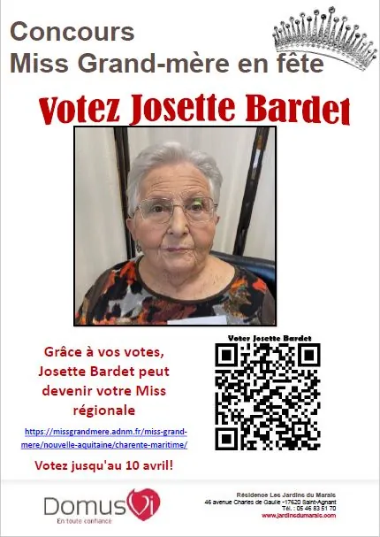 Votez pour notre Miss Grand-Mère en Fête Régionale : Madame Josette Bardet