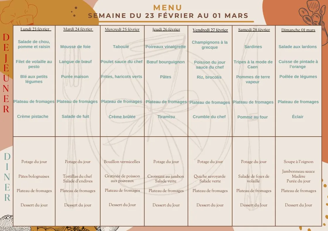 Menu du 23/02 au 01/03