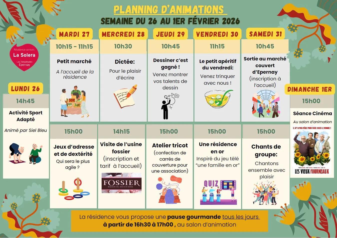 Planning des animations du 26/01 au 01/02