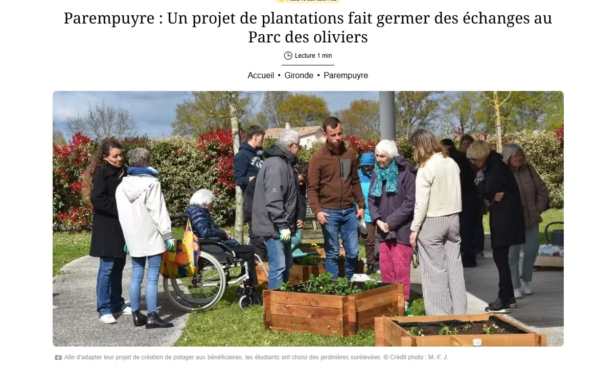 Article Sud-Ouest : Un projet de plantations fait germer des échanges au Parc des oliviers