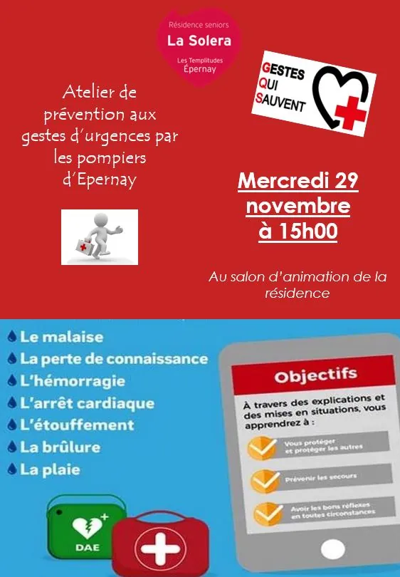 Atelier de prévention aux gestes d'urgences