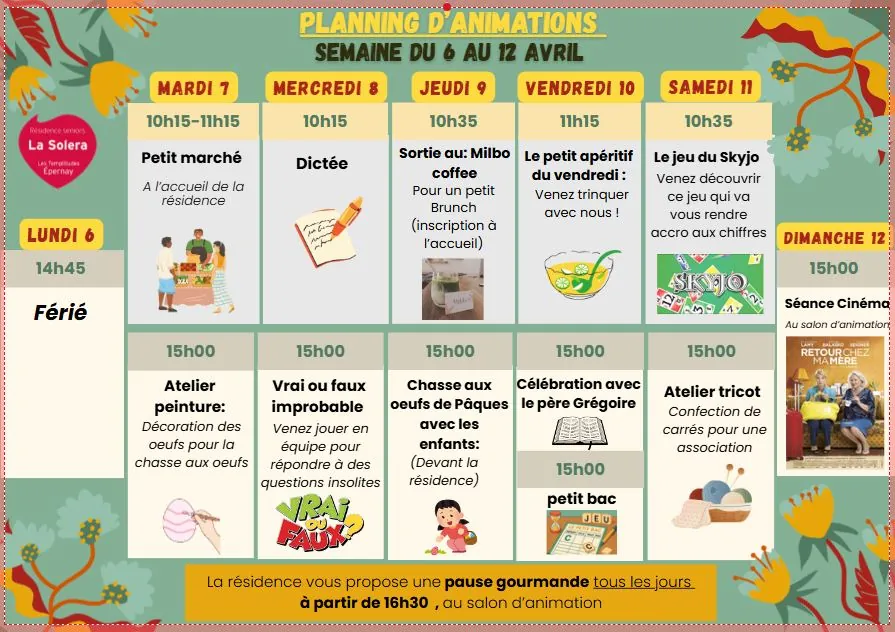 Planning des animations du 06 au 12/04