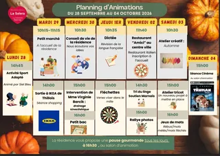 Planning des animations du 28/09 au 04/10