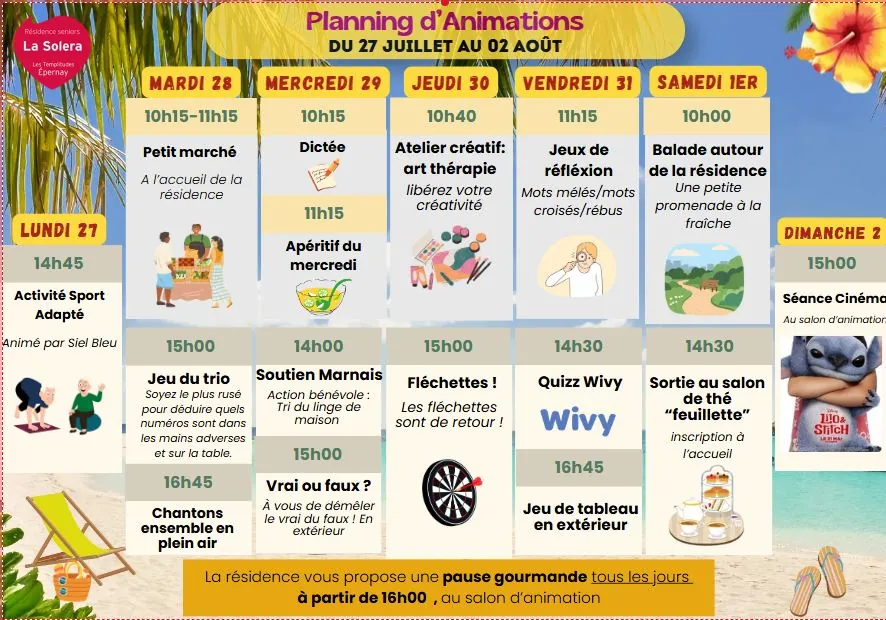 Planning des animations du 27/07 au 02/08