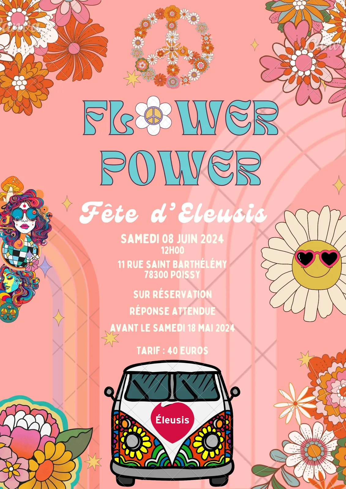 INVITATION FÊTE HIPPIE A LA RESIDENCE ELEUSIS LE 8 JUIN 2024