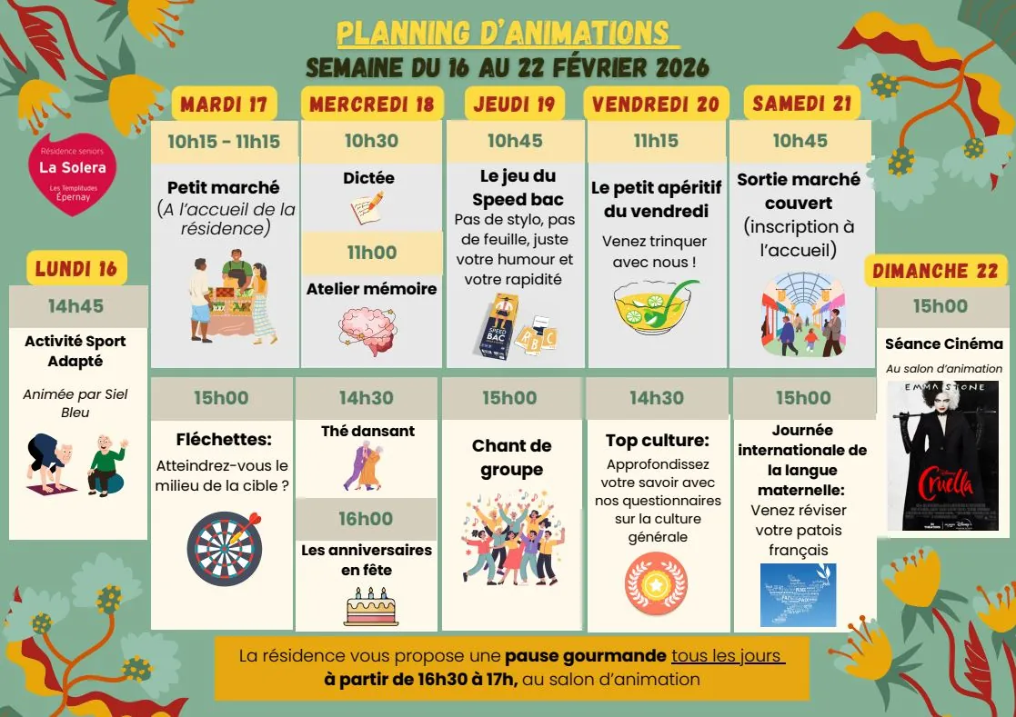 Planning des animations du 16 au 22/02
