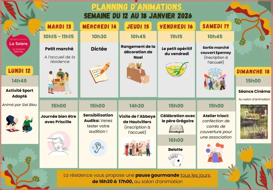 Planning des animations du 12 au 18/01