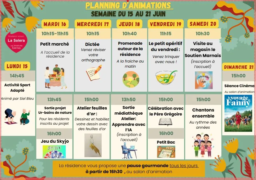 Planning des animations du 15 au 21/06 