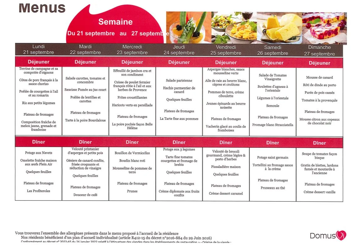 Menu du 21 au 27/09