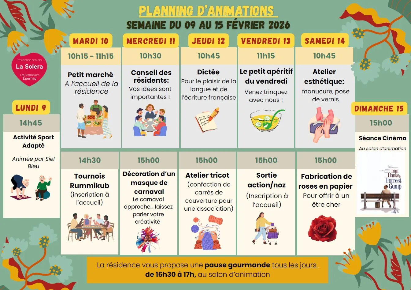Planning des animations du 09 au 15/02