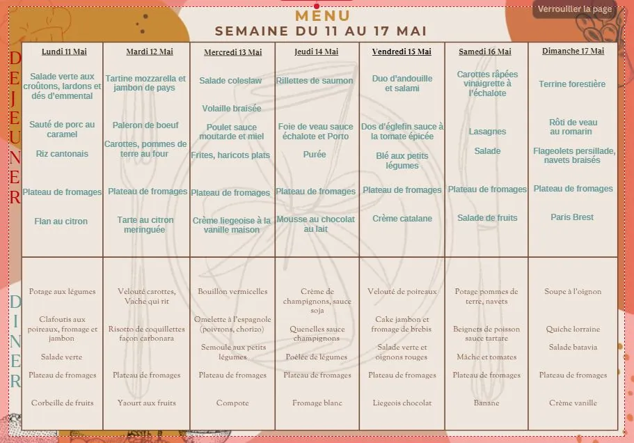 Menu du 11 au 17/05