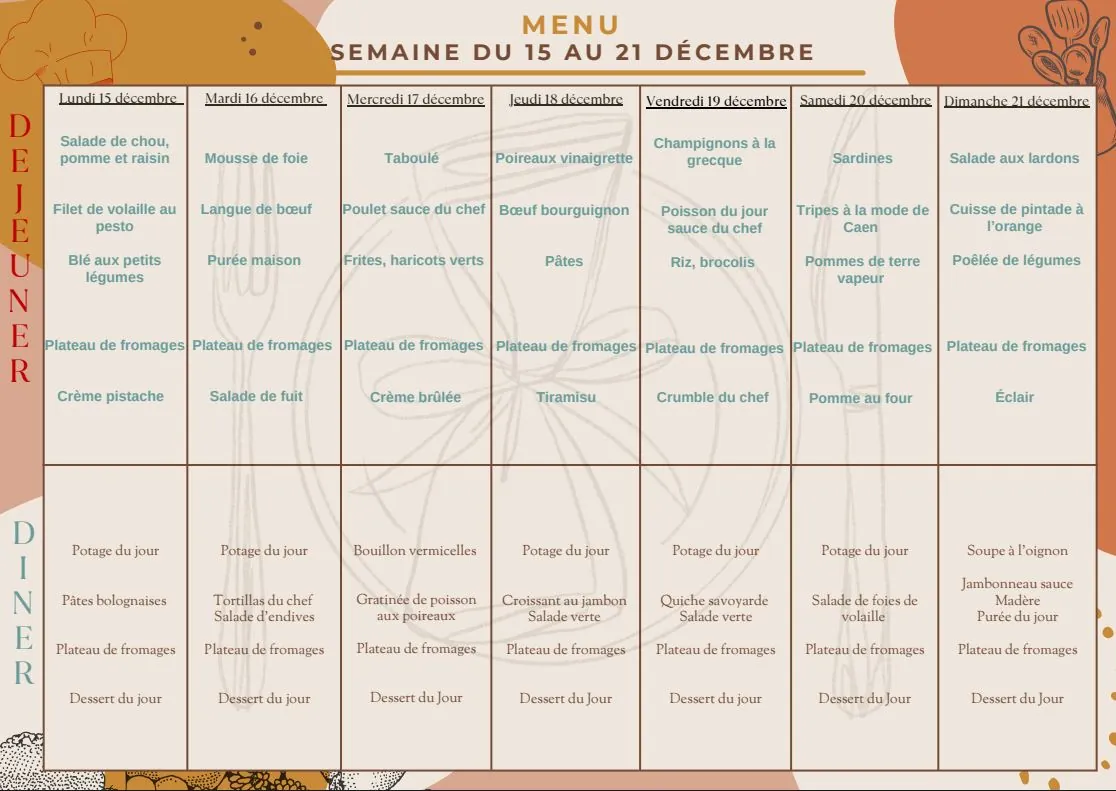 Menu du 15 au 21/12