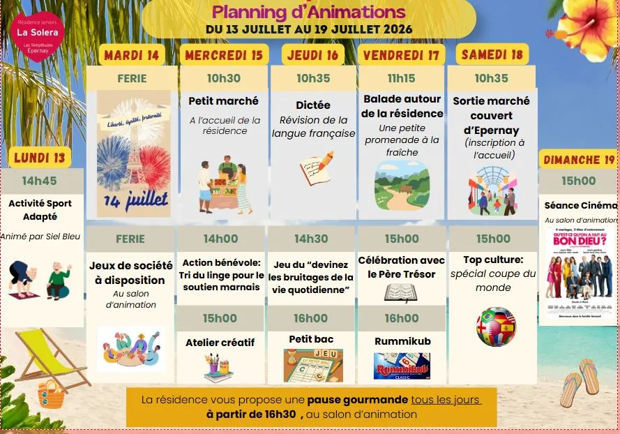 Planning d'animation du 13 au 19/07