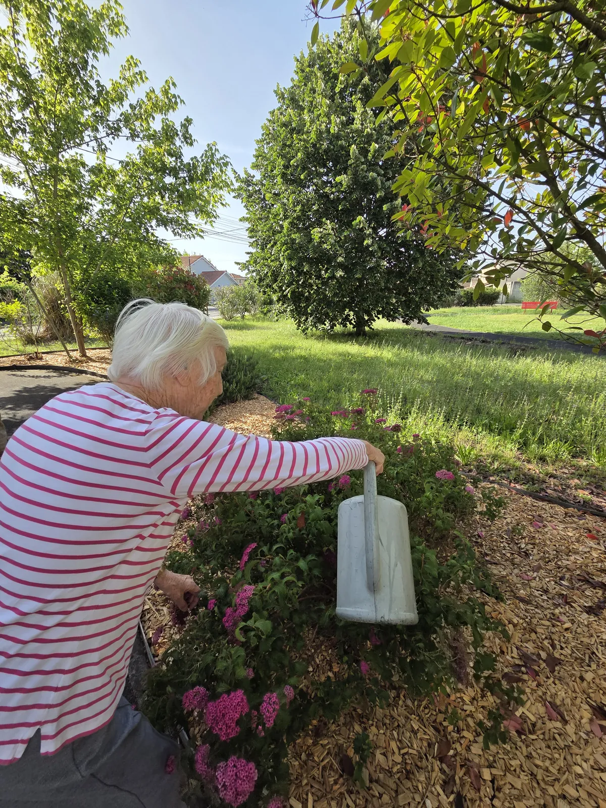 Participation des résidents à l’arrosage du jardin