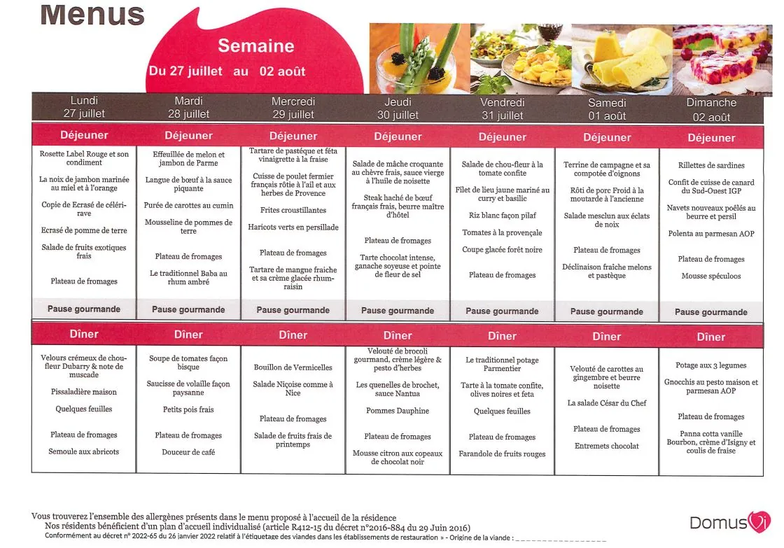 Menu du 27/07 au 02/08