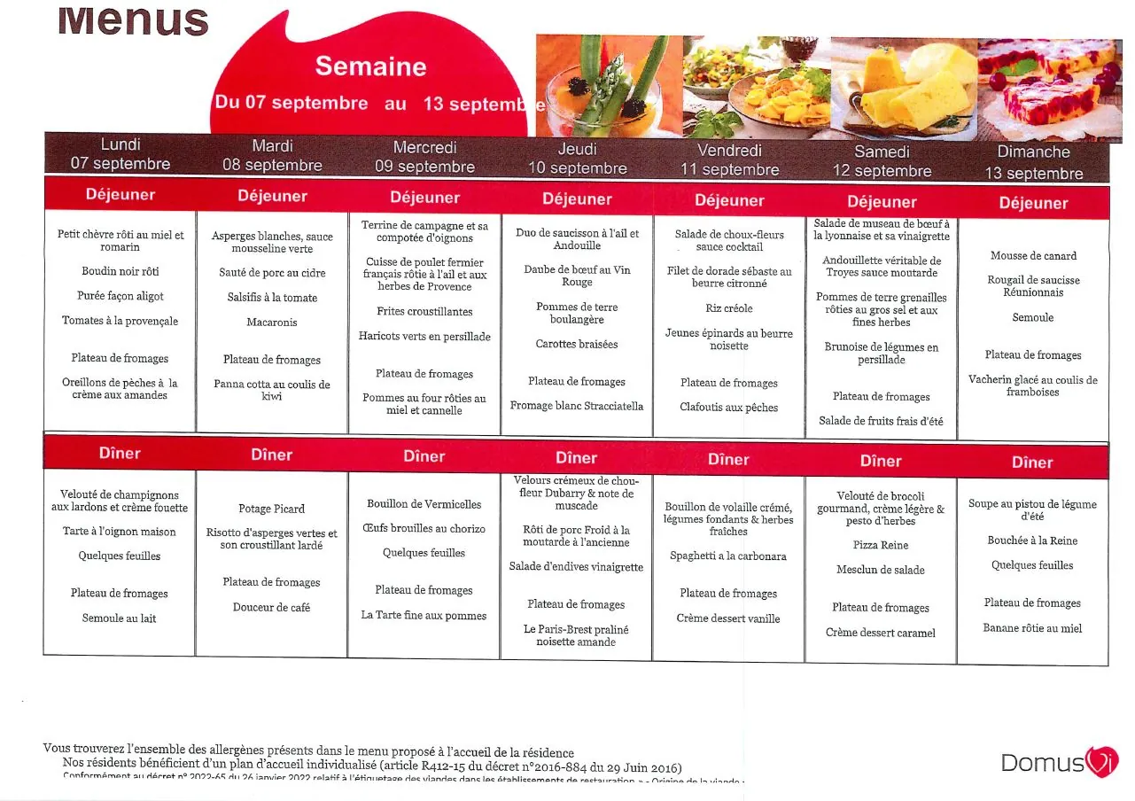 Menu du 07 au 13/09