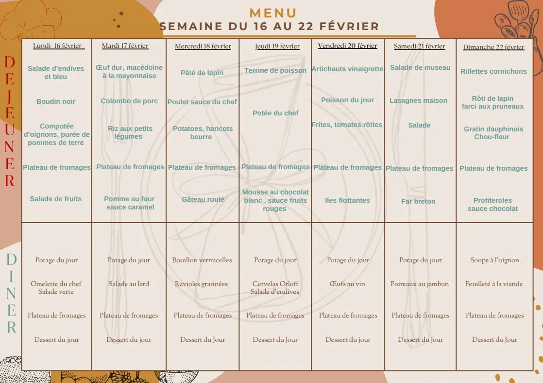 Menu du 16 au 22/02