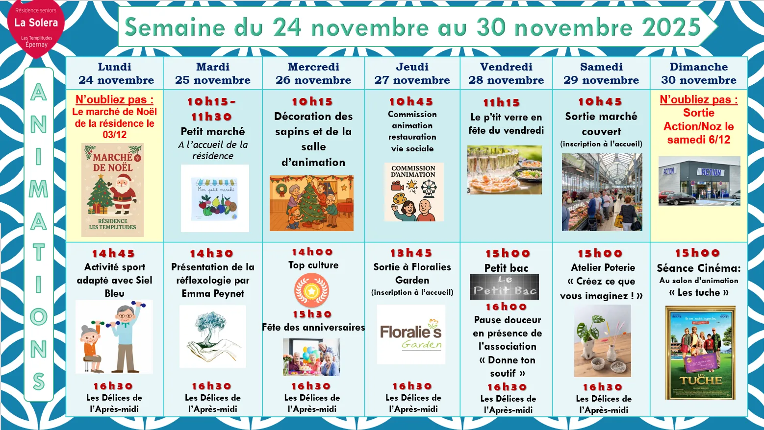 Planning des animations du 24 au 30/11