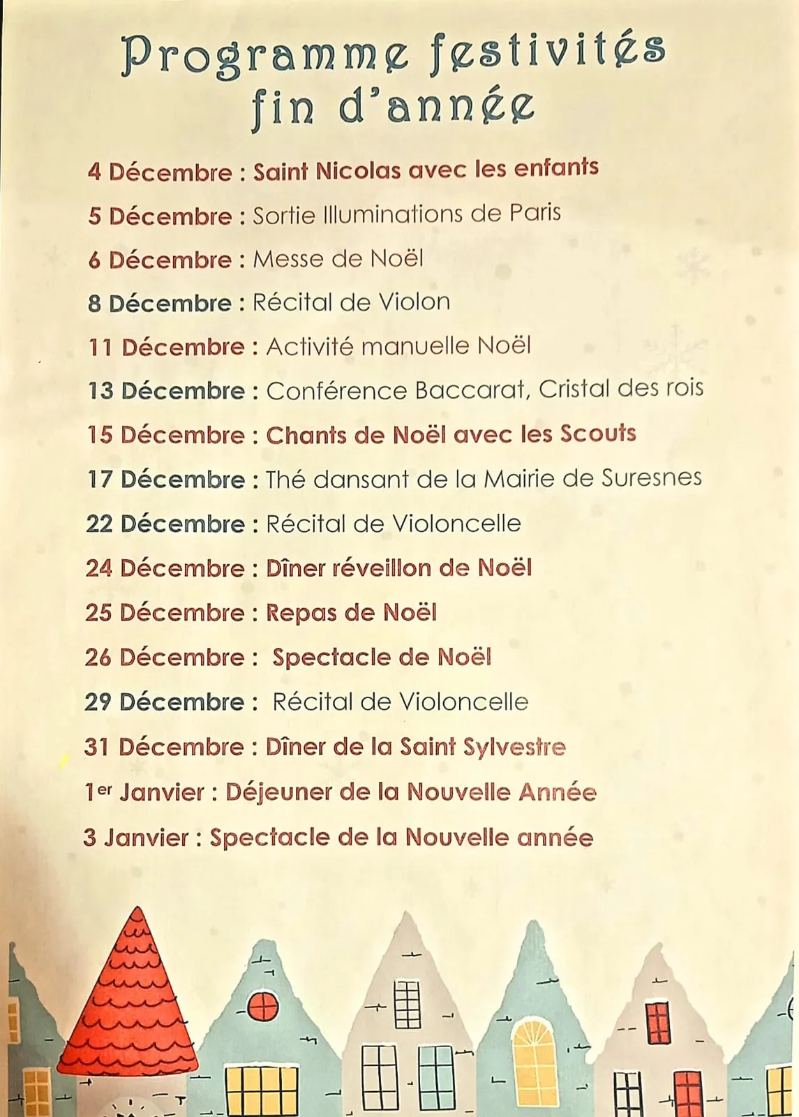 Programme festivités fin d'année