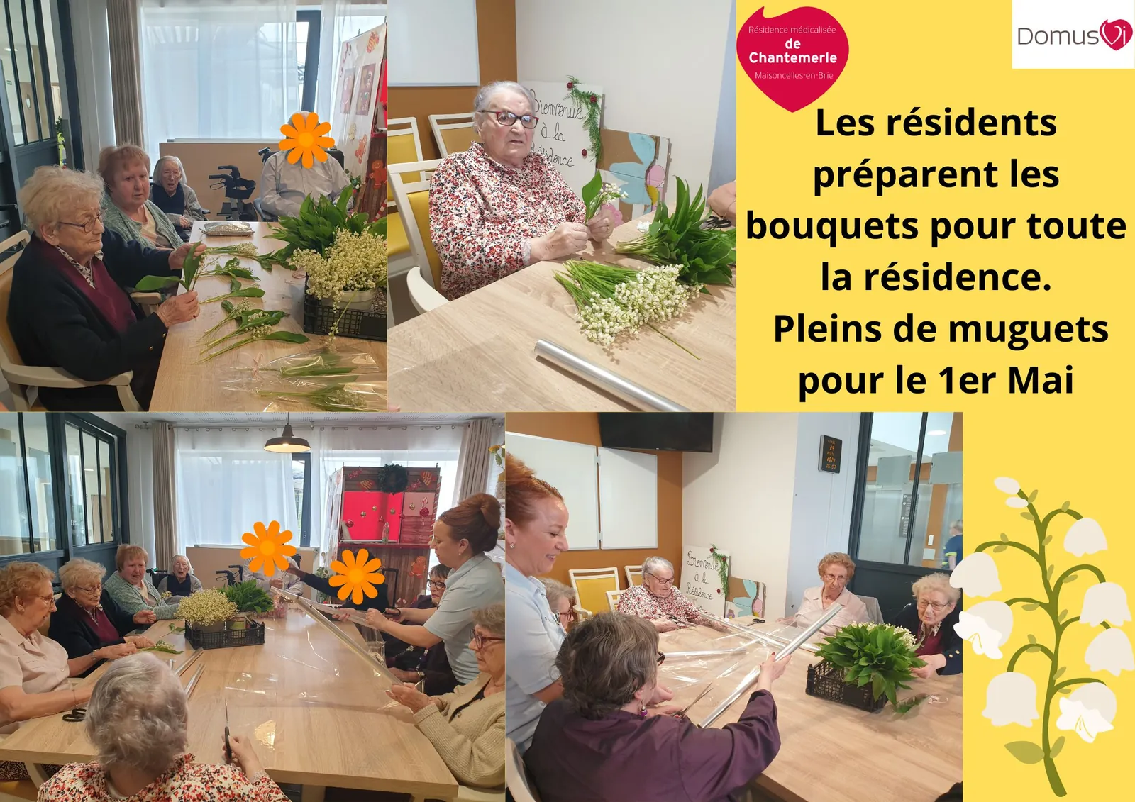 Préparation des bouquets de muguet pour la résidence 