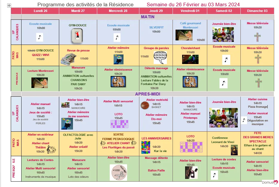 PROGRAMME DES ANIMATIONS du  lundi 26 février 2024 au dimanche 03 mars 2024