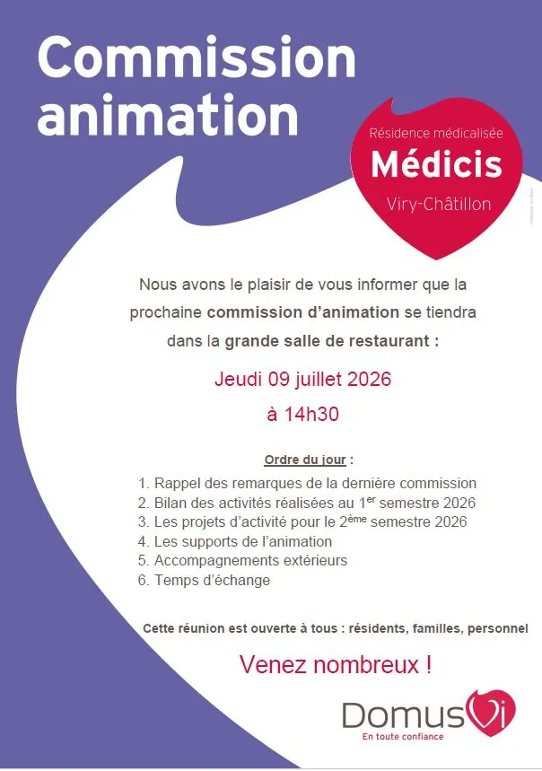 Commission d'animation Jeudi 09 juillet 2026 à 14h30