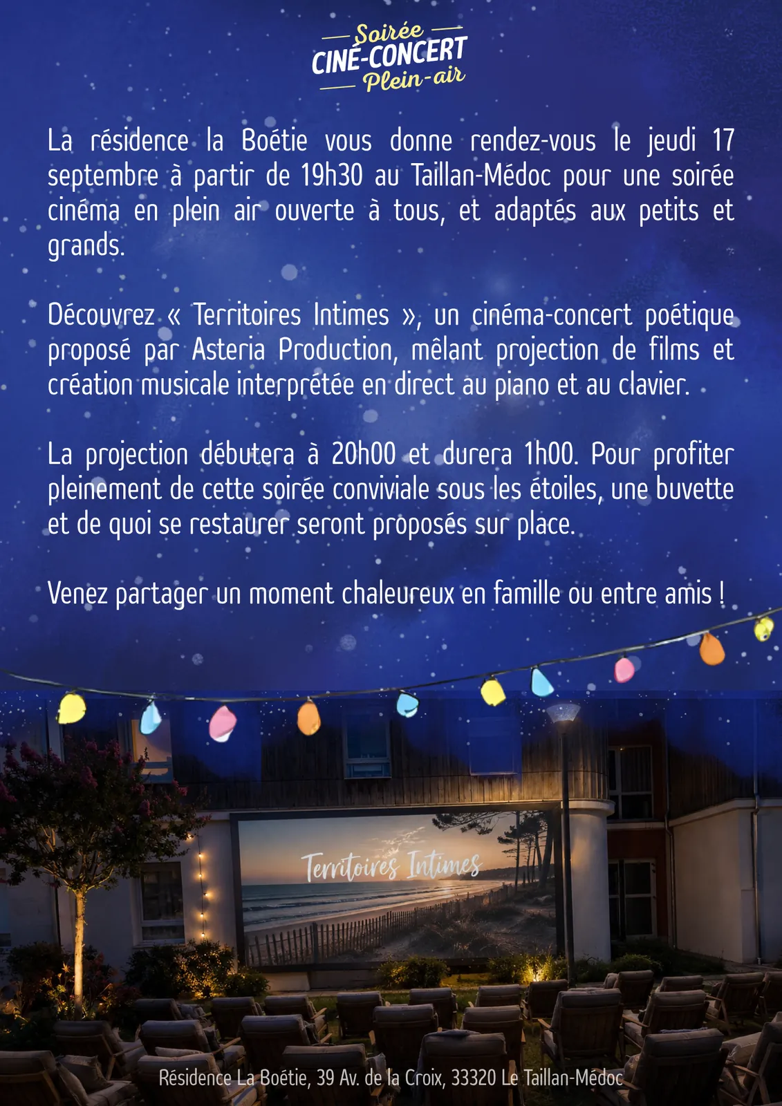 C’EST CE SOIR ! CINÉMA EN PLEIN AIR À LA BOÉTIE !