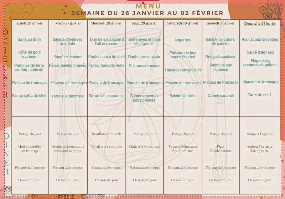 Menu du 26/01 au 01/02