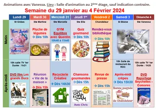dernier planning du mois de janvier