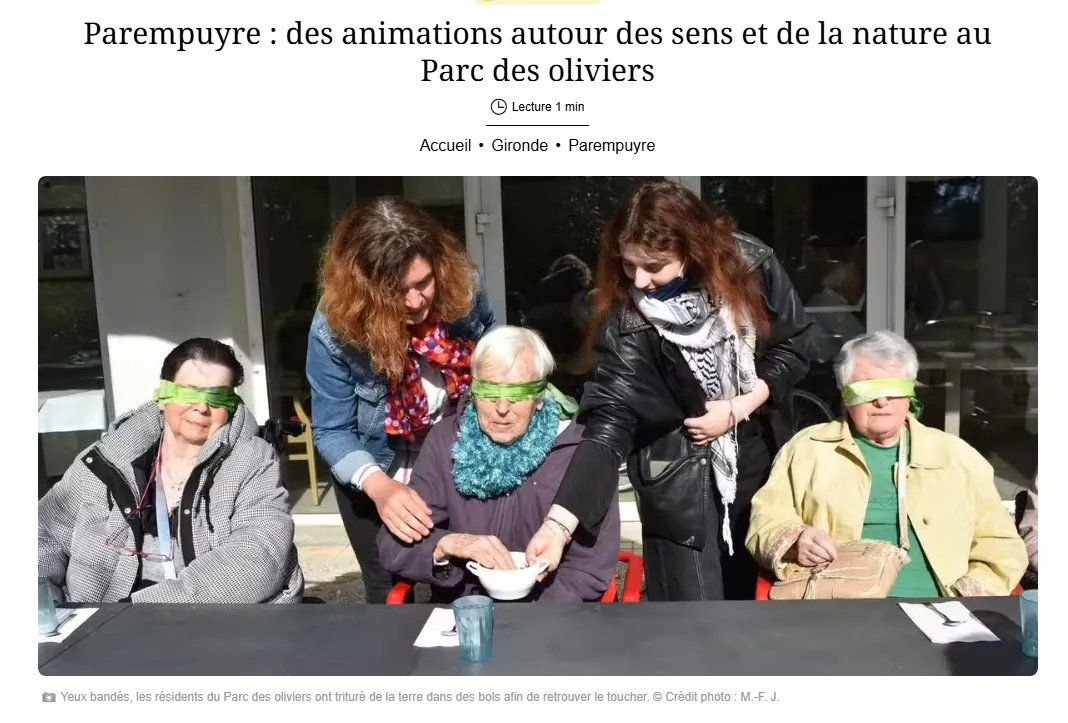 Article Sud-Ouest : Des animations autour des sens et de la nature au Parc des Oliviers