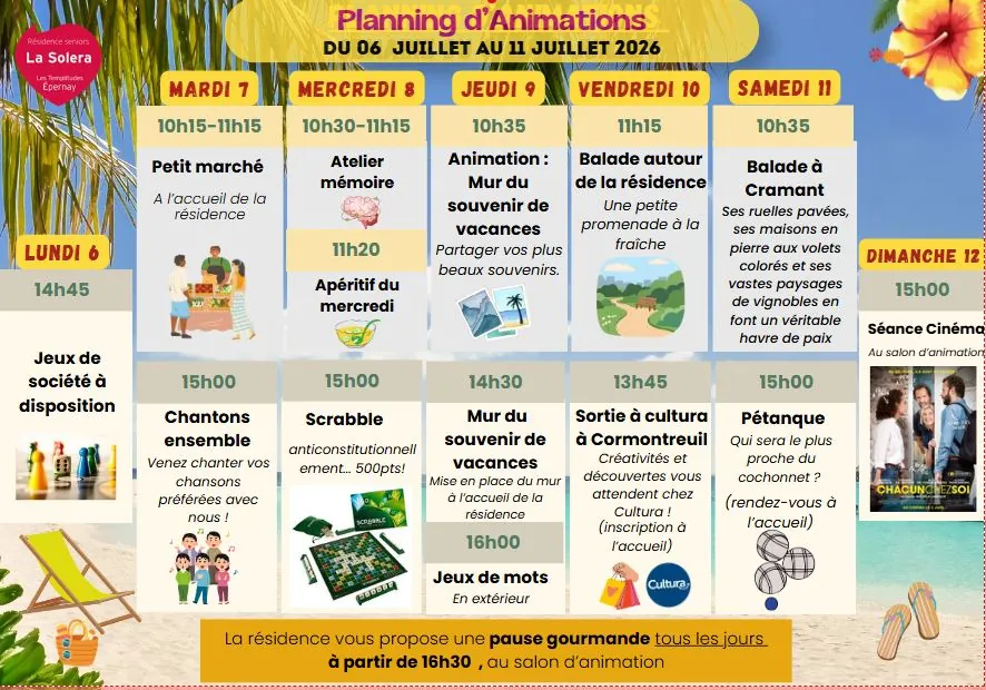 Planning des animations du 06 au 12/07 