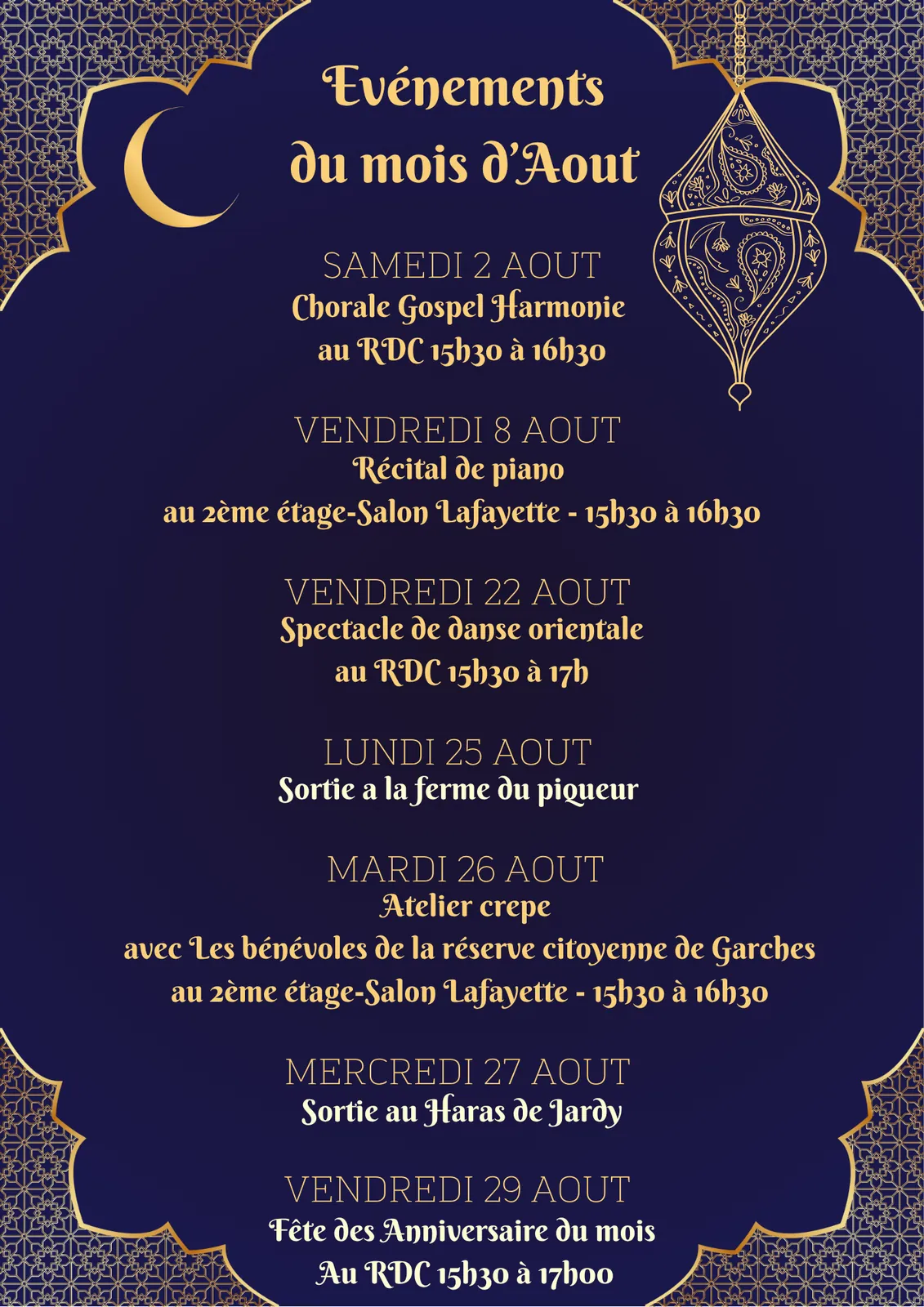 programme des animations du mois d’août