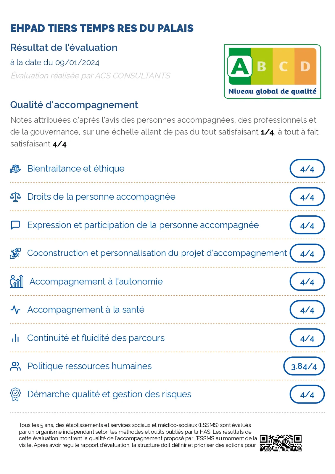 La Résidence du Palais obtient la note A à l’évaluation HAS : un gage de qualité et de confiance
